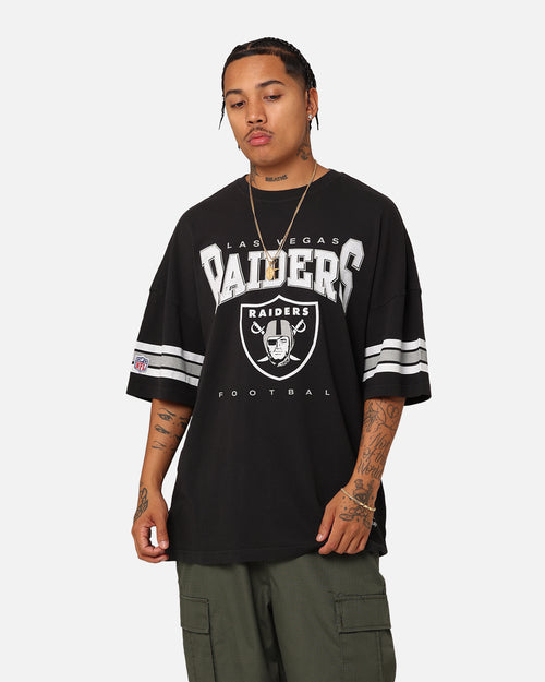 Majestic Athletic Las Vegas Raiders Vintage Sport Striped Sleeve T-Shirt Faded Black