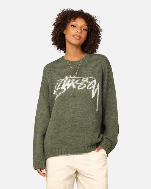 Stüssy Women's Smooth Stock Oversized Knitted Sweater Forest Green