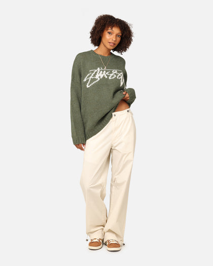 Stüssy Women's Smooth Stock Oversized Knitted Sweater Forest Green