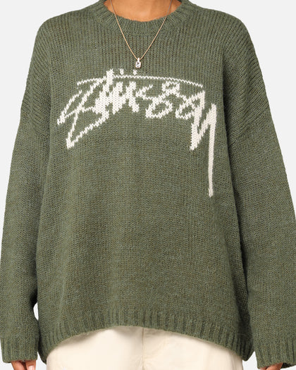Stüssy Women's Smooth Stock Oversized Knitted Sweater Forest Green