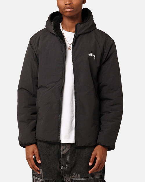 Stüssy 8 Ball Sherpa Reversible Hoodie Black