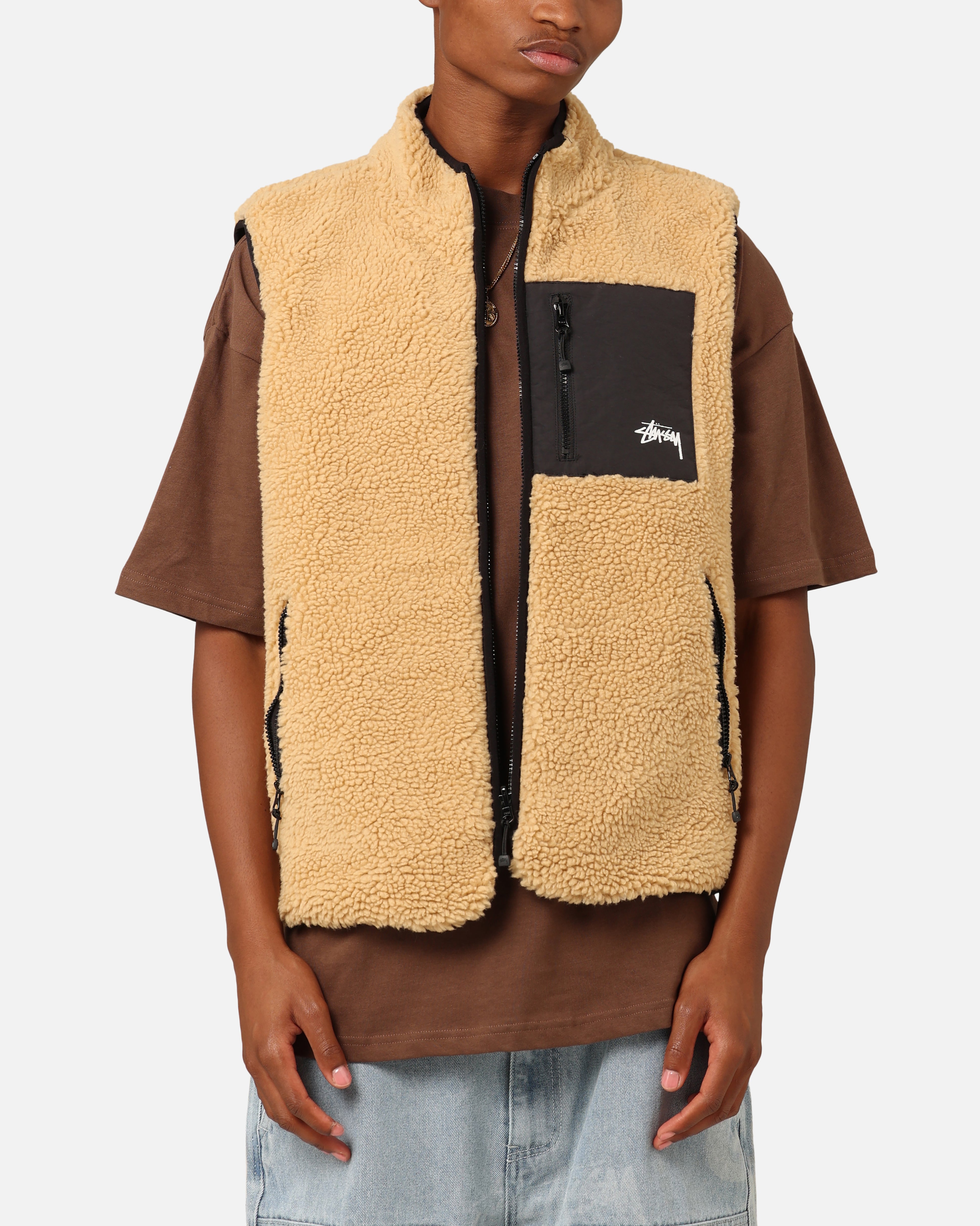 Stüssy 8 Ball Sherpa Reversible Vest Tan | Culture Kings