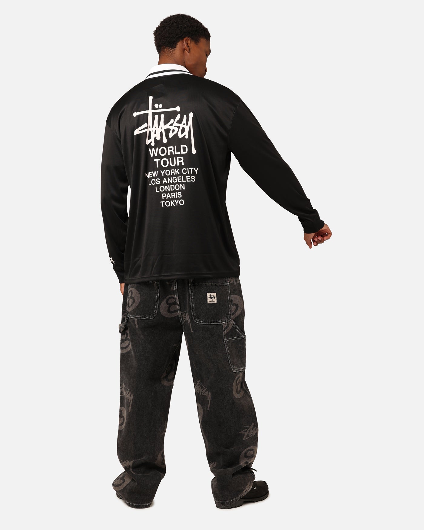Stüssy Football Polo Long Sleeve T-Shirt Black | Culture Kings