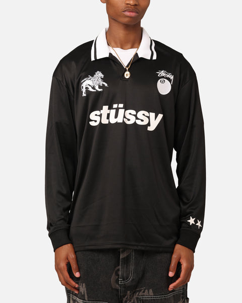 Stüssy Football Polo Long Sleeve T-Shirt Black | Culture Kings