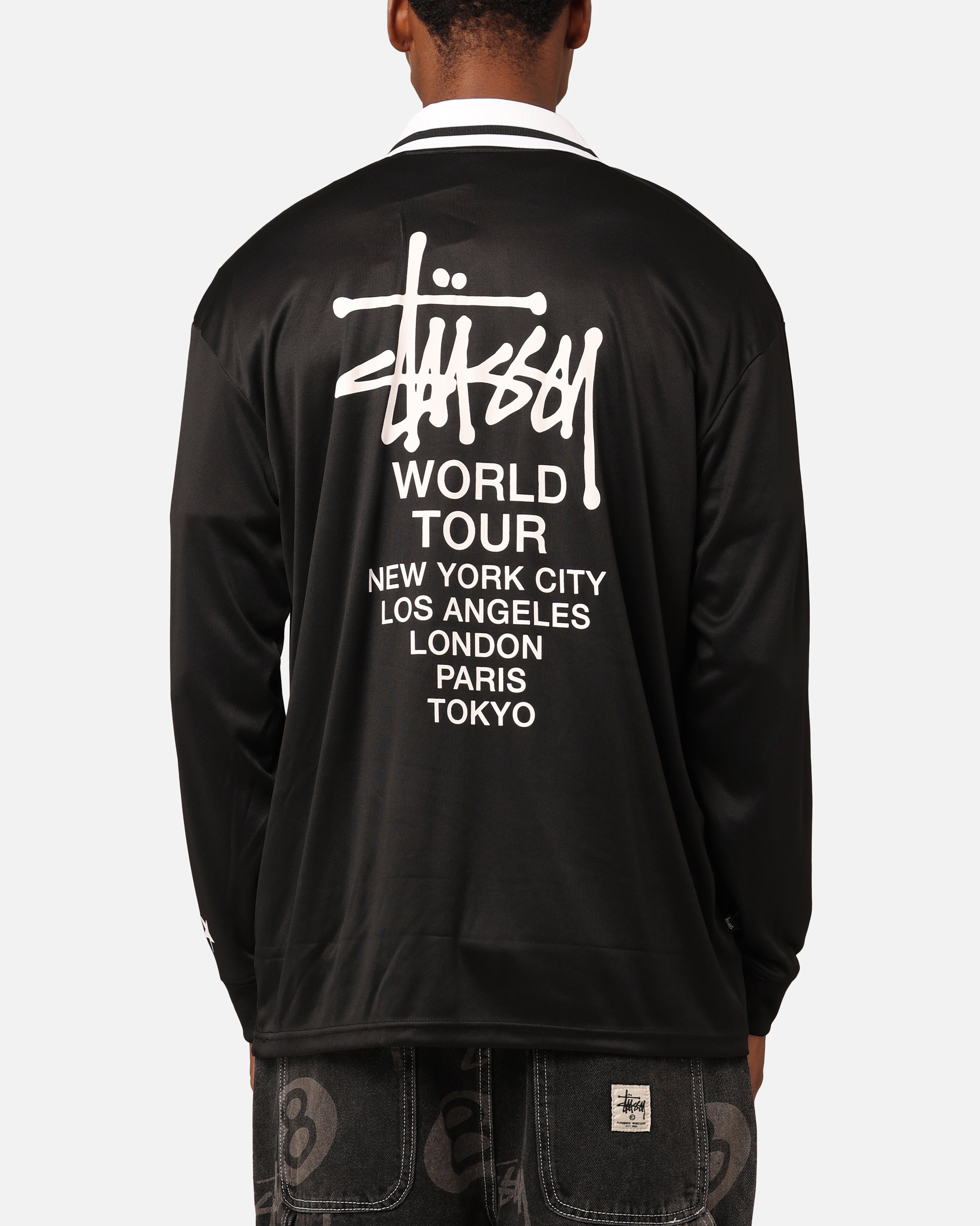 Stüssy Football Polo Long Sleeve T-Shirt Black | Culture Kings