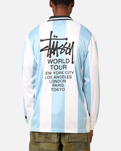 Stüssy Football Polo Long Sleeve T-Shirt Blue/White