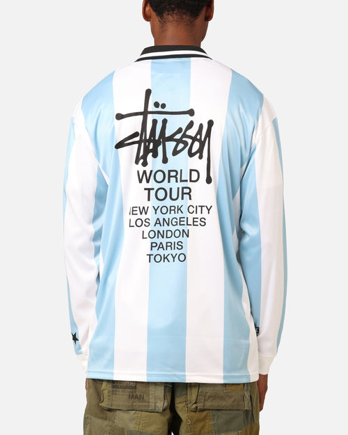 Stüssy Football Polo Long Sleeve T-Shirt Blue/White