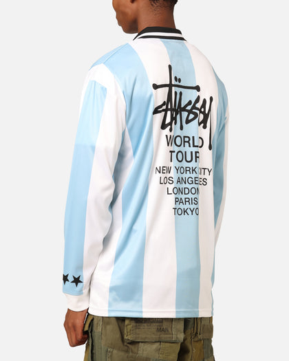 Stüssy Football Polo Long Sleeve T-Shirt Blue/White