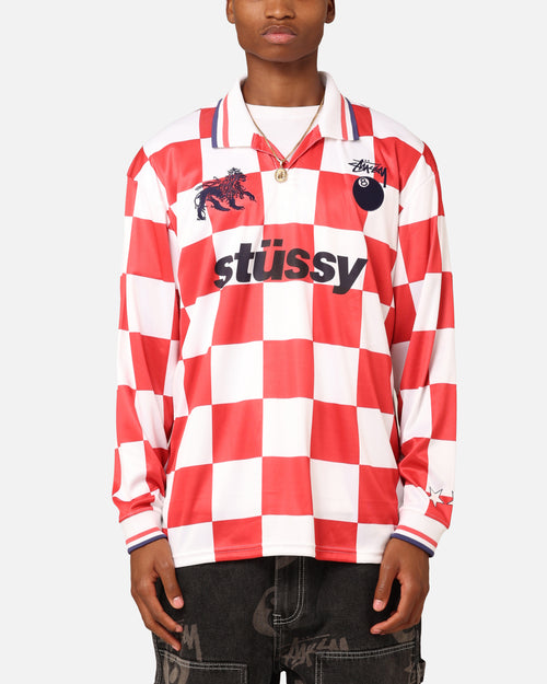 Stüssy Football Polo Long Sleeve T-Shirt White/Red Check