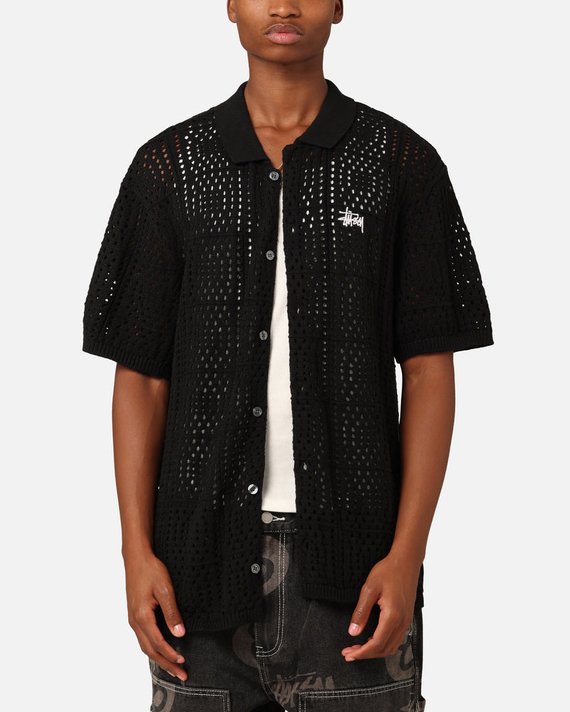 Stussy crochet shirts メッシュ　ポロシャツ　黒 Stussy crochet shirts メッシュ ポロシャツ 黒