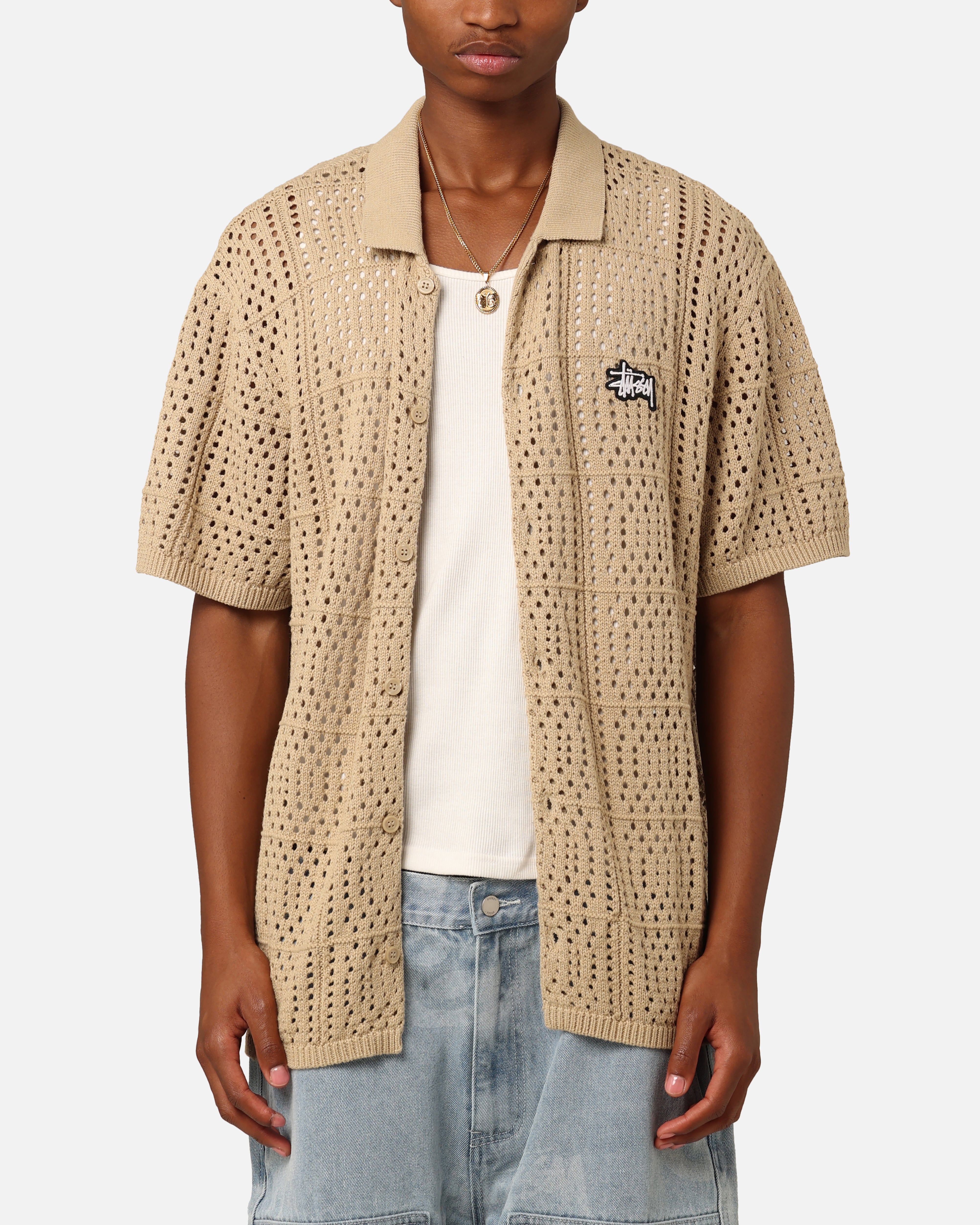Stüssy Crochet Shirt Khaki | Culture Kings Stüssy Crochet Shirt Khaki | Culture Kings