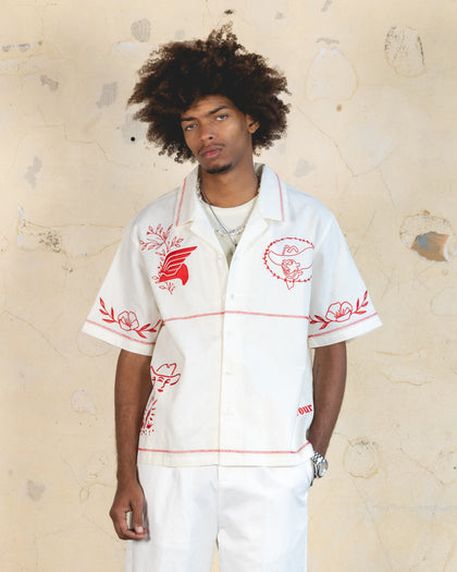 404 Frontier Embroidered Button Up Shirt Off White