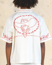 404 Frontier Embroidered Button Up Shirt Off White