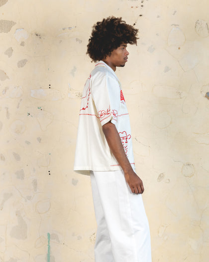 404 Frontier Embroidered Button Up Shirt Off White