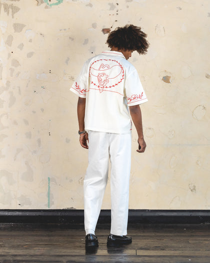 404 Frontier Embroidered Button Up Shirt Off White