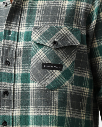 Raised By Wolves Plaid Flannel Shirt Eucalyptus