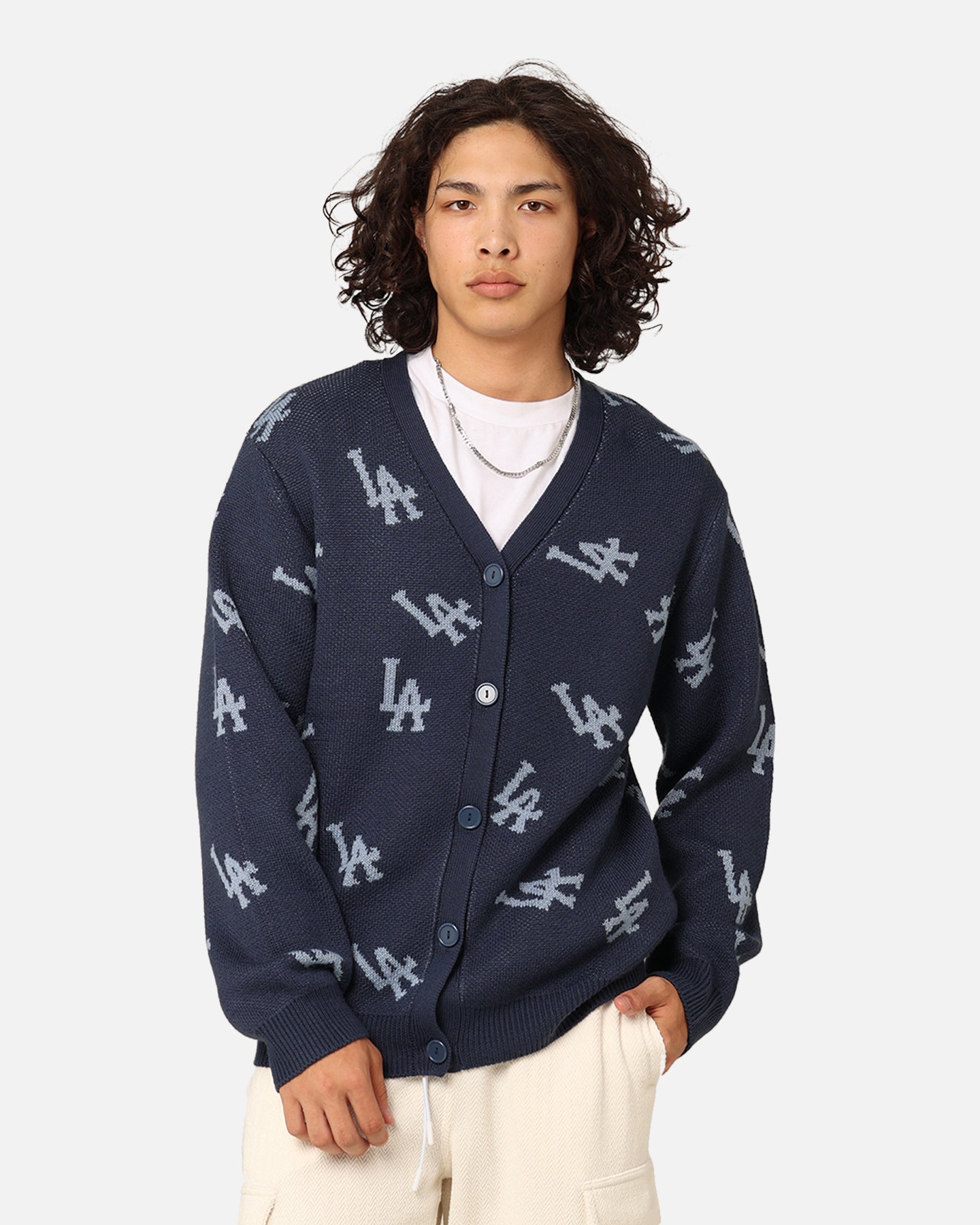 Majestic Athletic Los Angeles Dodgers Shaggy Knit Varsity Cardigan