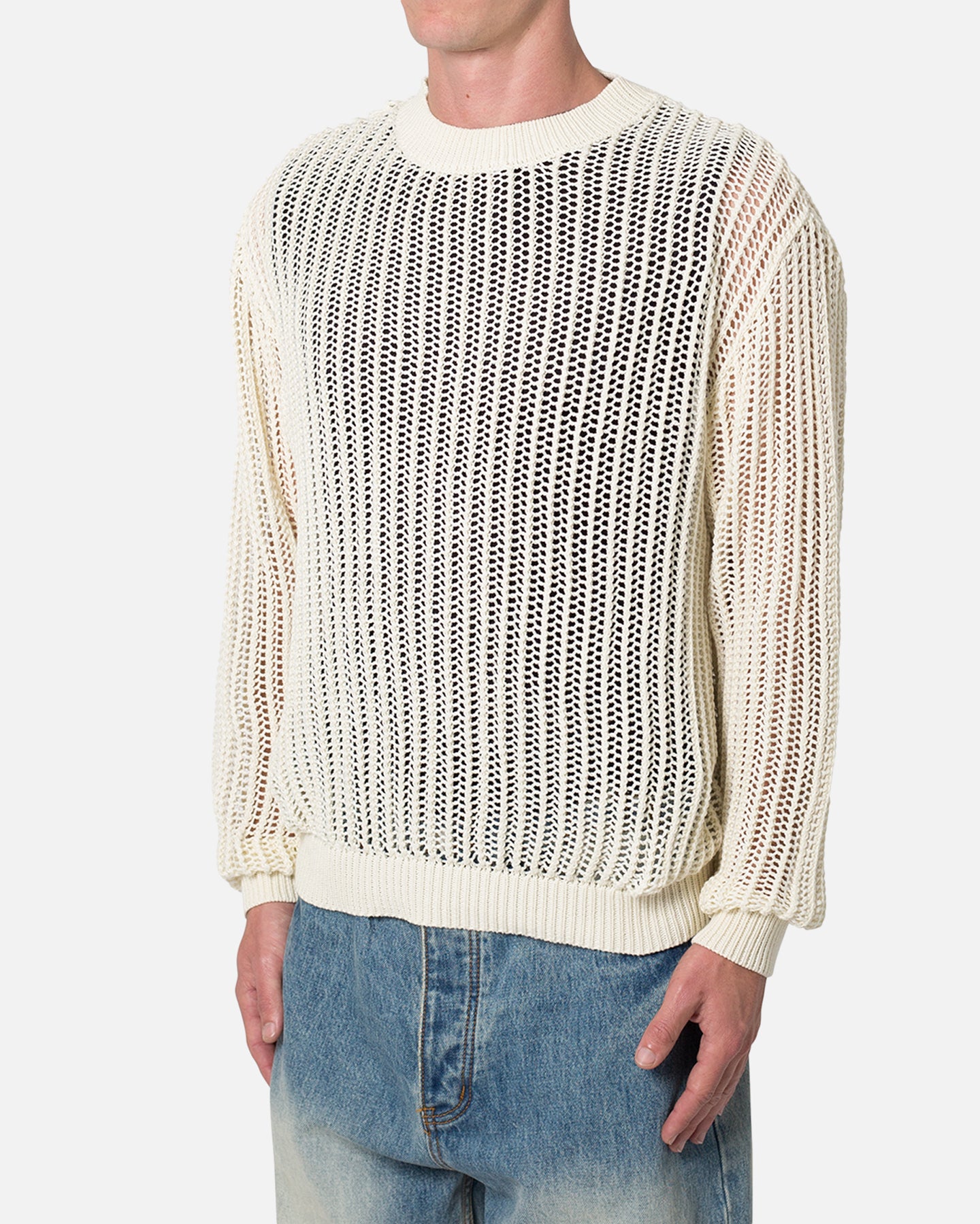 MNML Mesh Knit Sweater Cream | Culture Kings