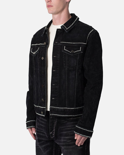 MNML Studded Suede Denim Jacket Black
