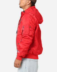 New Era San Francisco 49ers Alpha Industries L-2B Hooded Bomber Jacket Red