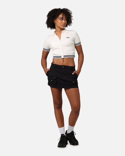 Tommy Jeans Women's Cropped Script Rib Polo Shirt Ancient White