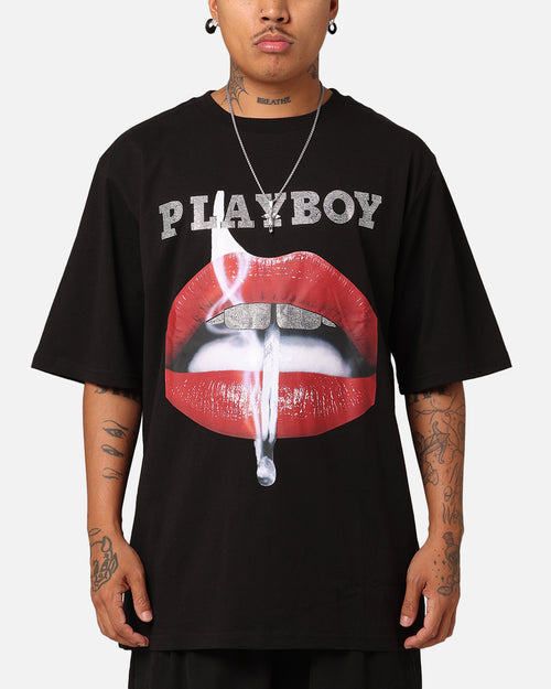 Playboy Diamanté Lips T-Shirt Black