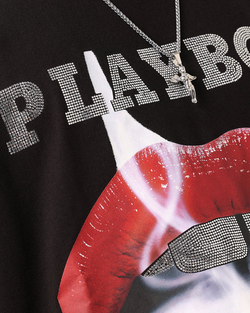 Playboy Diamanté Lips T-Shirt Black