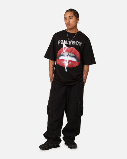 Playboy Diamanté Lips T-Shirt Black