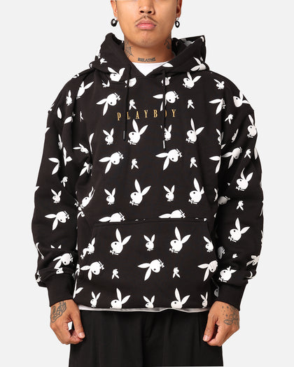 Playboy Gold Bunny All Over Hoodie Black