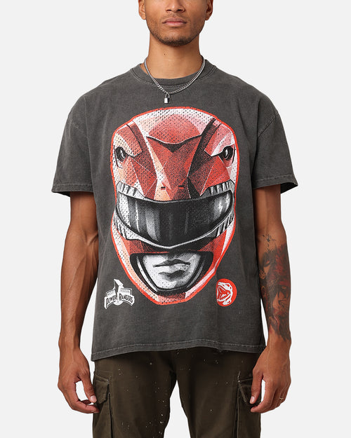American Thrift X Power Rangers Red Ranger Big Head Heavyweight Vintage T-Shirt Black Wash