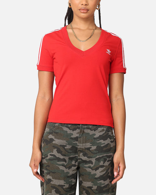 Adidas Women's 3 Stripe V-Neck T-Shirt Better Scarlet