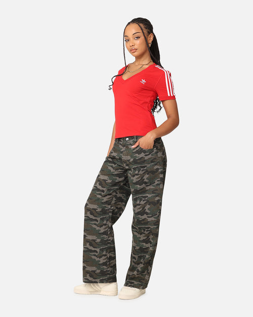 Adidas Women's 3 Stripe V-Neck T-Shirt Better Scarlet