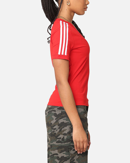 Adidas Women's 3 Stripe V-Neck T-Shirt Better Scarlet