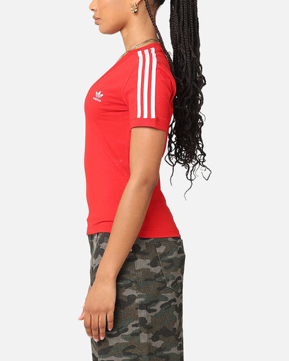 Adidas Women's 3 Stripe V-Neck T-Shirt Better Scarlet