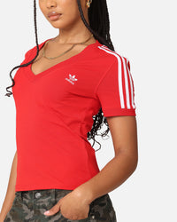 Adidas Women's 3 Stripe V-Neck T-Shirt Better Scarlet