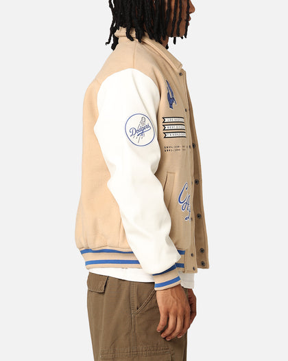 Majestic Athletic Los Angeles Dodgers City PU Melton Letterman Jacket Oatmilk