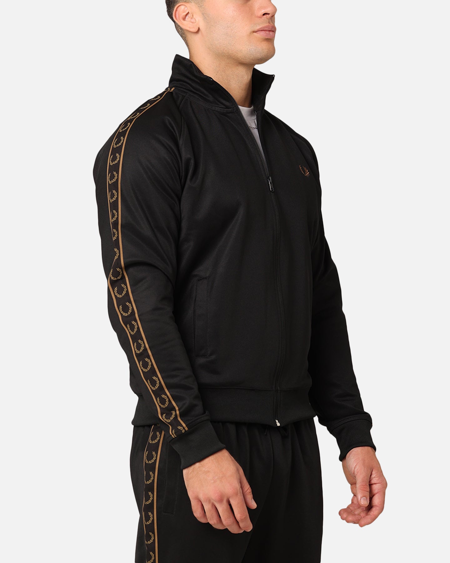 Fred Perry Contrast Tape Track Jacket Black/Stone | Culture Kings