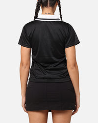 X-Girl Women's Solid Football Short Sleeve Polo Shirt Black/White