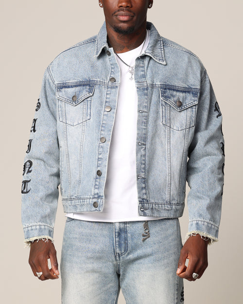 Saint Morta Rip Gothic Cutoff Denim Jacket Superwash Blue