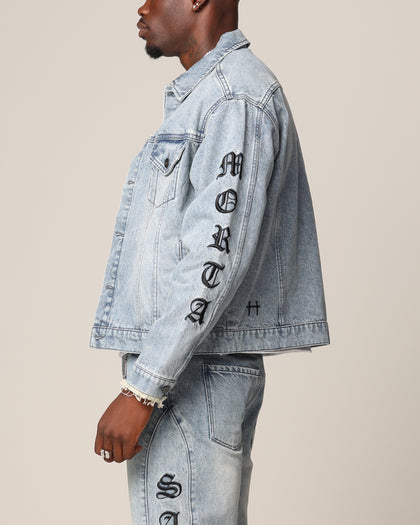 Saint Morta Rip Gothic Cutoff Denim Jacket Superwash Blue