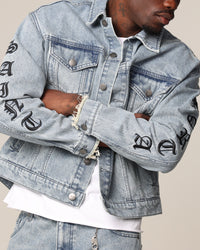 Saint Morta Rip Gothic Cutoff Denim Jacket Superwash Blue