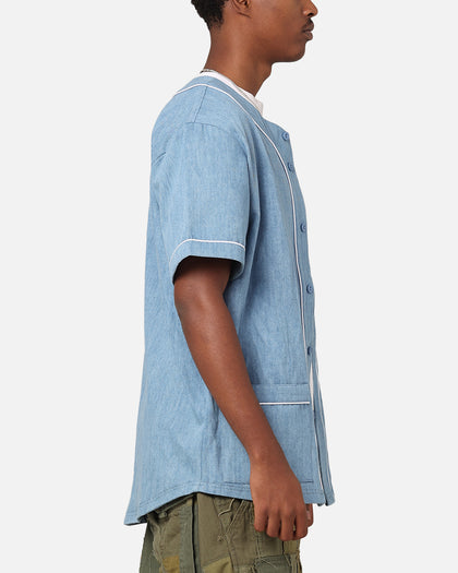 Majestic Athletic Los Angeles Dodgers Denim Button Up Shirt Washed Blue Denim