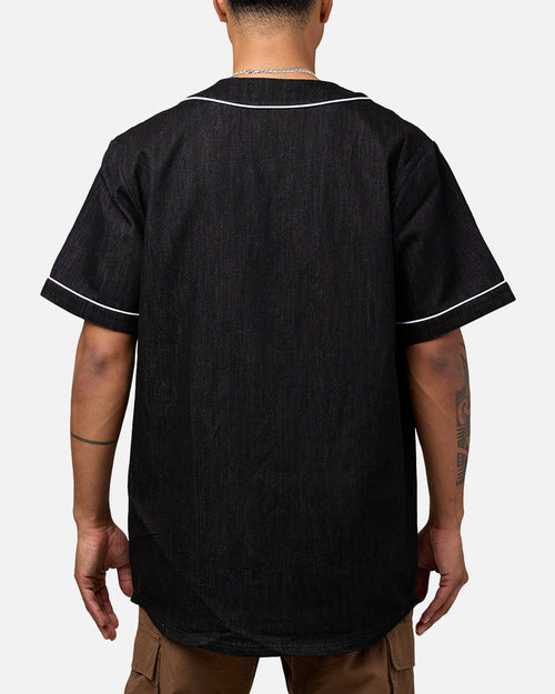 Majestic Athletic Las Vegas Raiders Denim Button Up Shirt Washed Black Denim