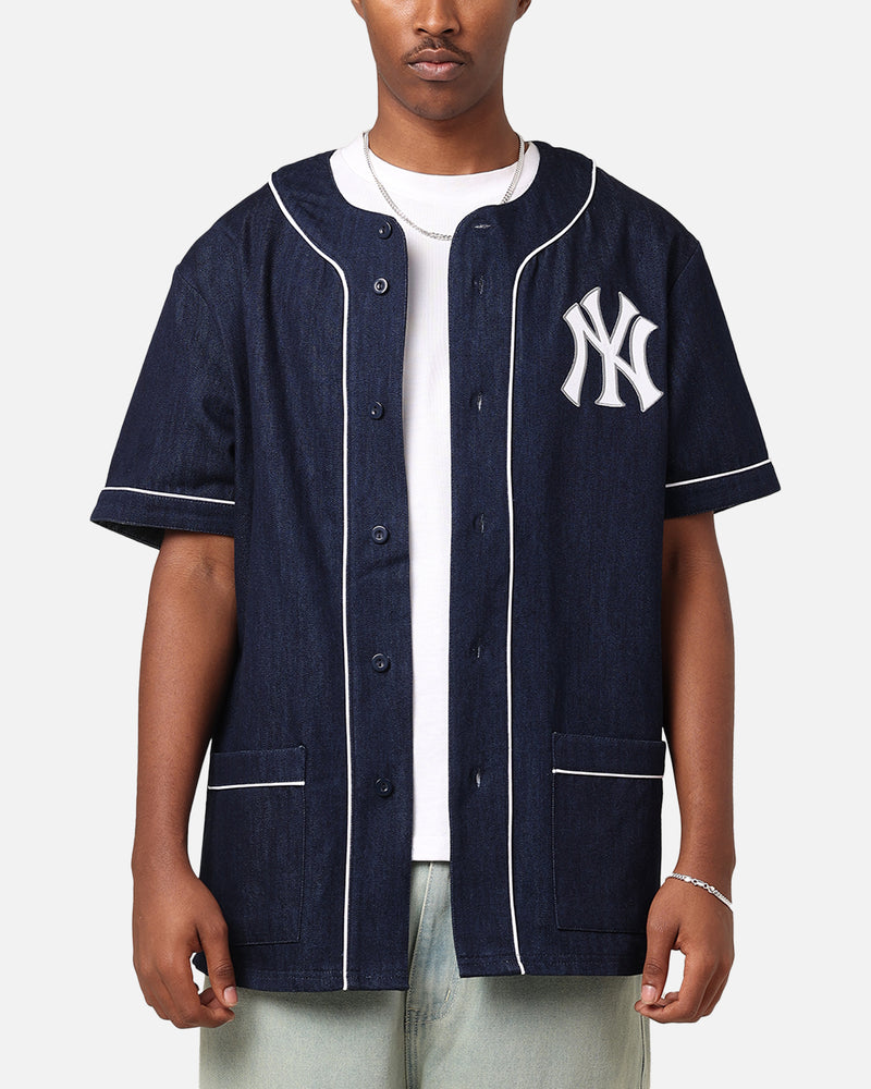 Majestic Athletic New York Yankees Denim Button Up Shirt Washed Navy Denim