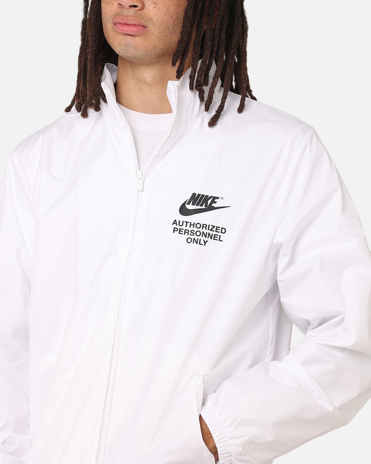 nike woven sheer logo jacket in white