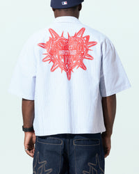 Loiter Riot Squad Button Up T-Shirt Blue Pin Stripe