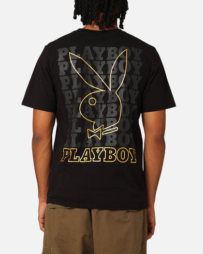 Playboy Linear Classic Bunny Stack T-Shirt Washed Black