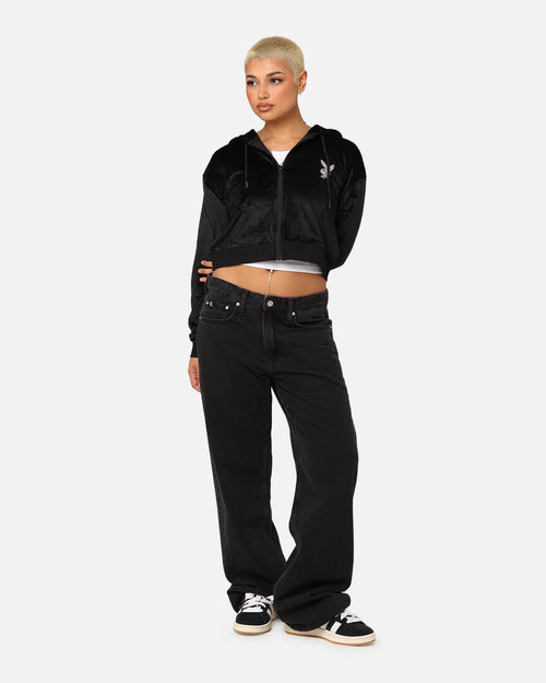 Playboy Women's Bunny O Velour Jacket Black