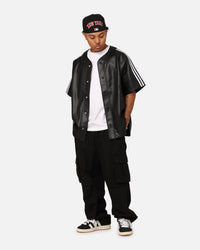 Adidas Faux Leather Adicolour 3-Stripes Baseball T-Shirt Black
