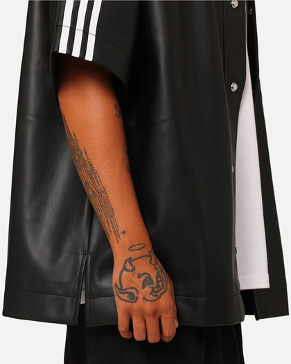 Adidas Faux Leather Adicolour 3-Stripes Baseball T-Shirt Black